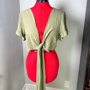 Princess Polly Olive Ruffle Sleeves Tie Front Crop Top US 8